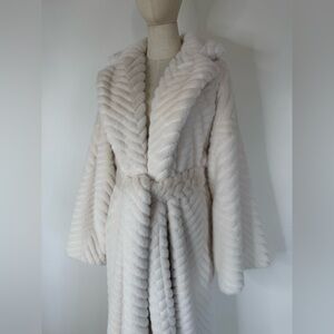 Long Champagne Faux Fur Coat Belted Full Length Luxury Winter Statement Piece